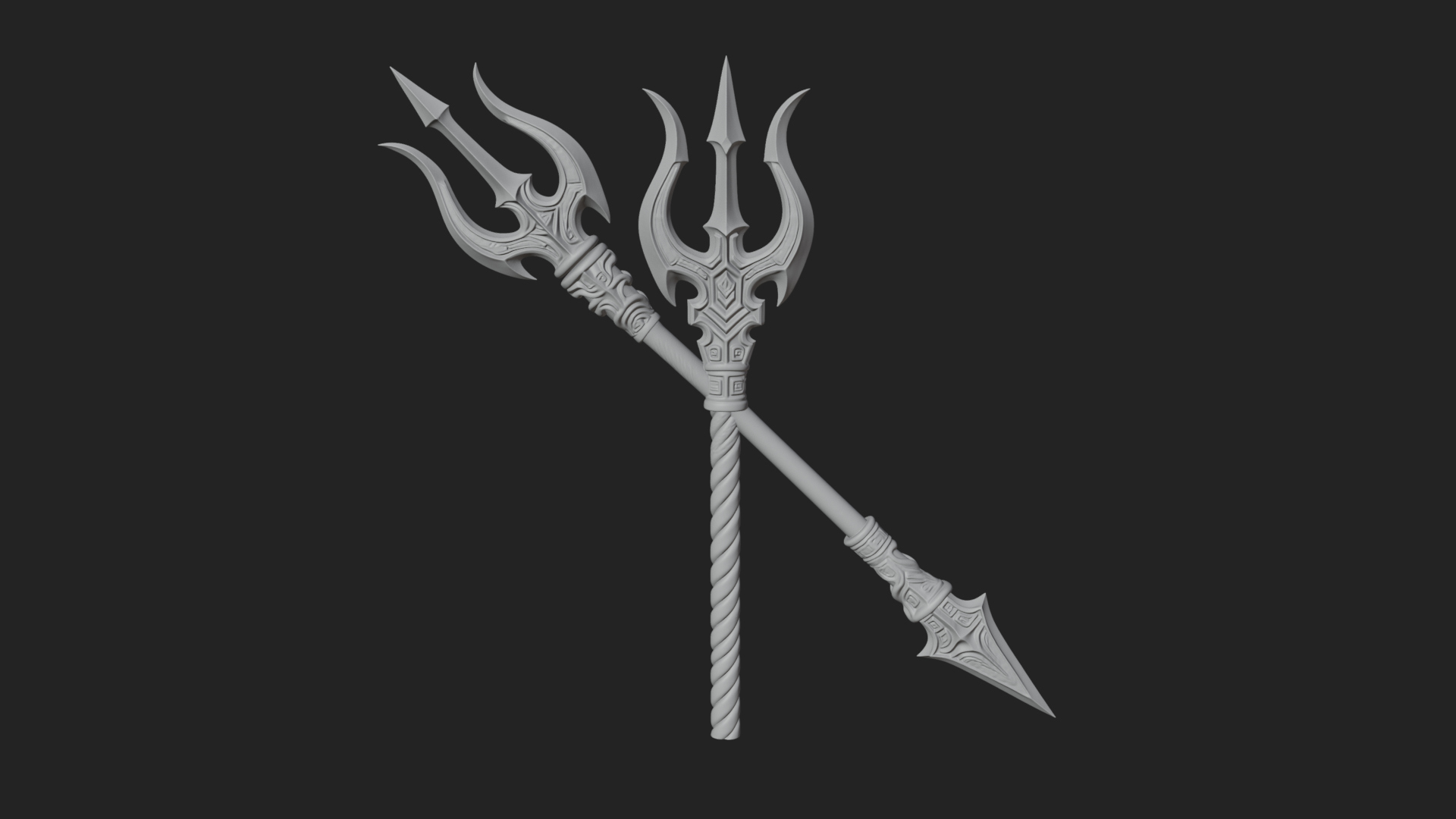 Carved Trident Spear Model Design 4 3D Print Model 3D Model