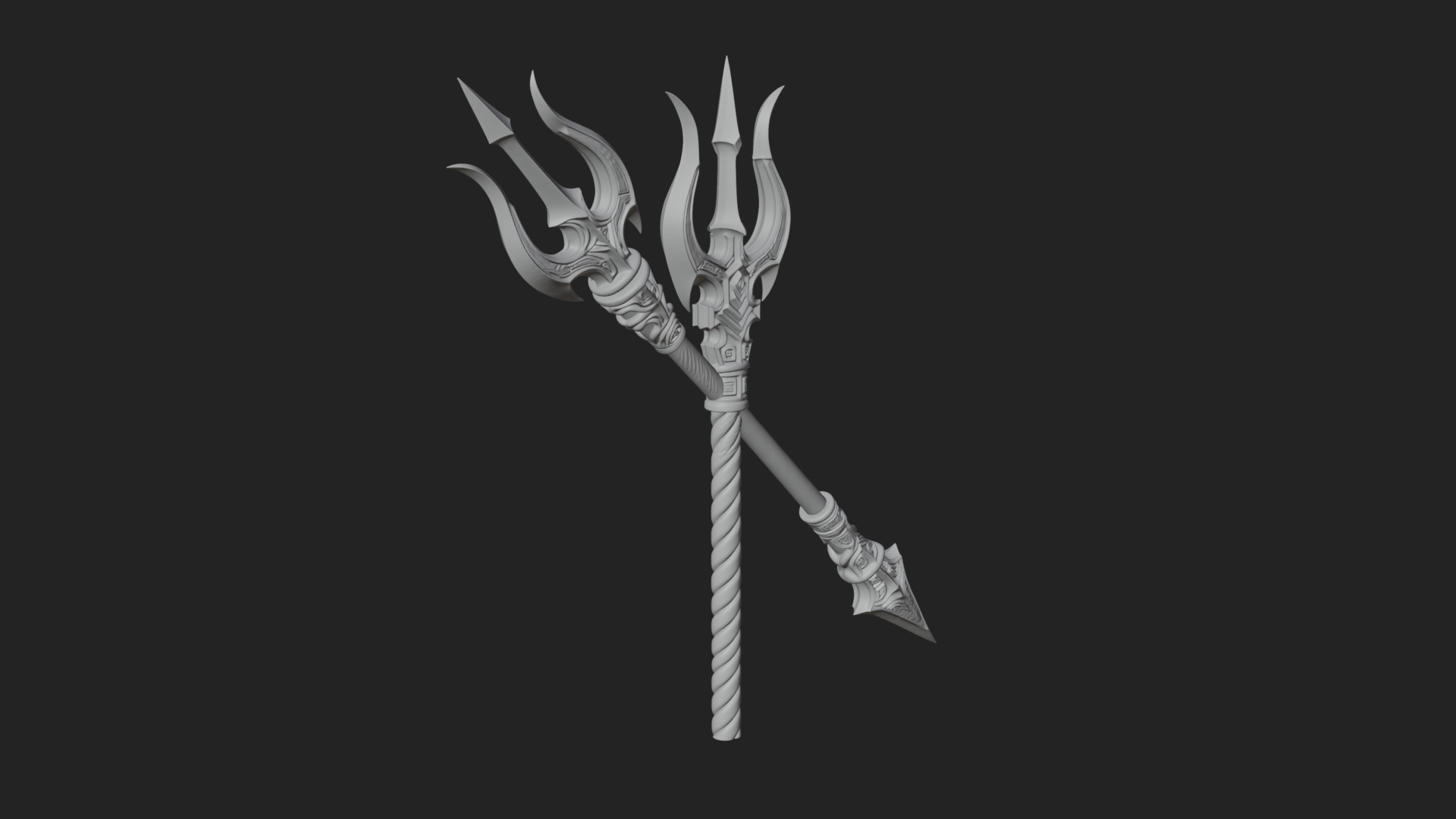 Carved Trident Spear Model Design 4 3D Print Model 3D Model