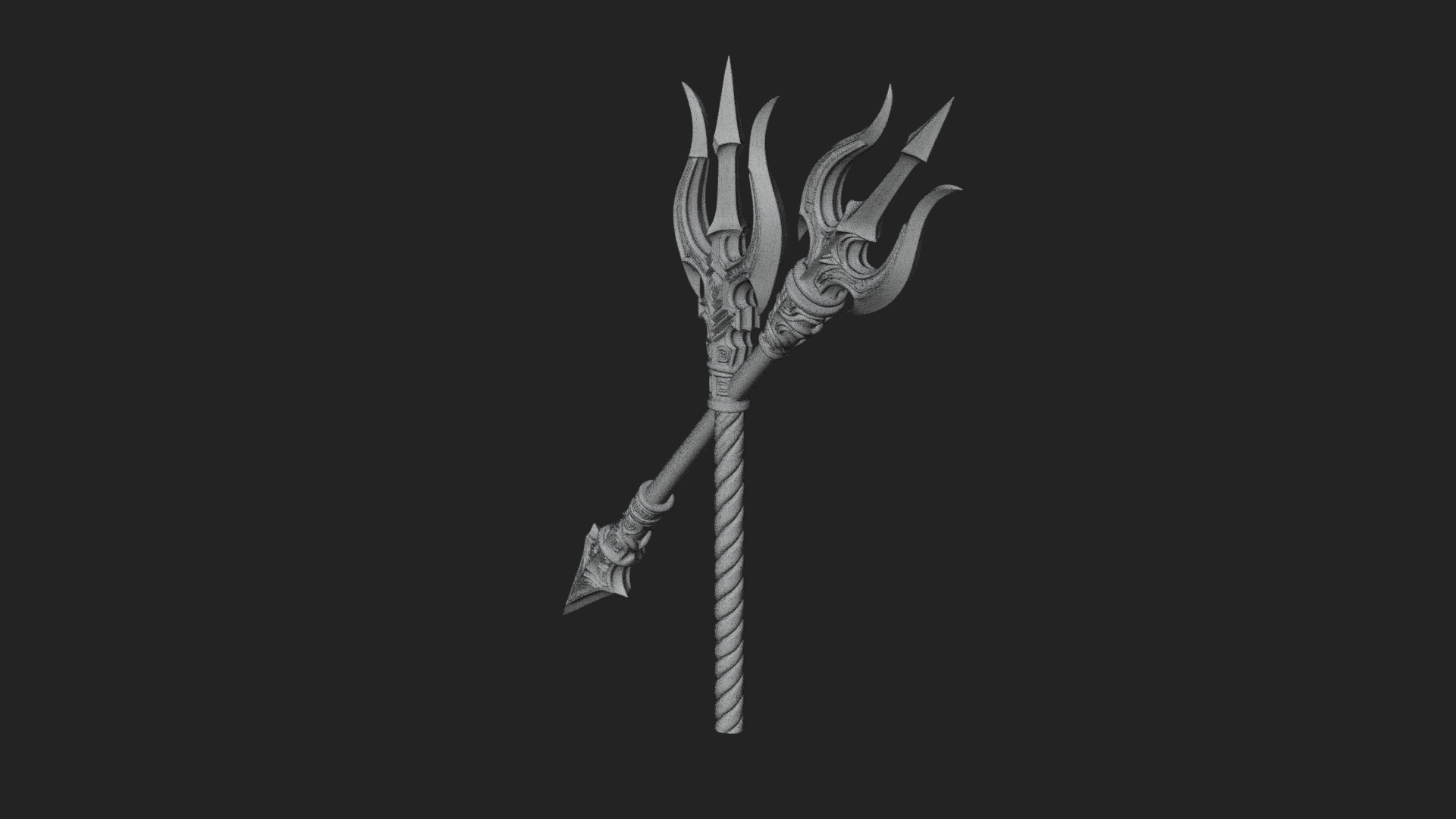 Carved Trident Spear Model Design 4 3D Print Model 3D Model