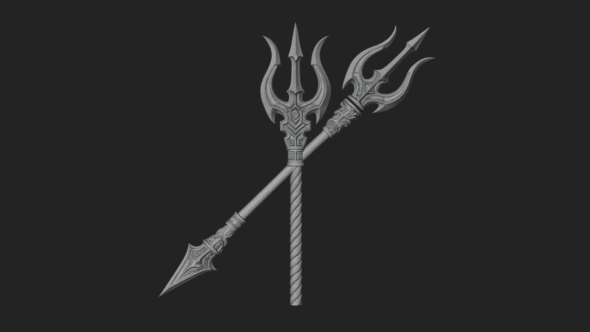 Carved Trident Spear Model Design 4 3D Print Model 3D Model