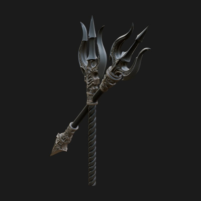 Carved Trident Spear Model Design 4 3D Print Model