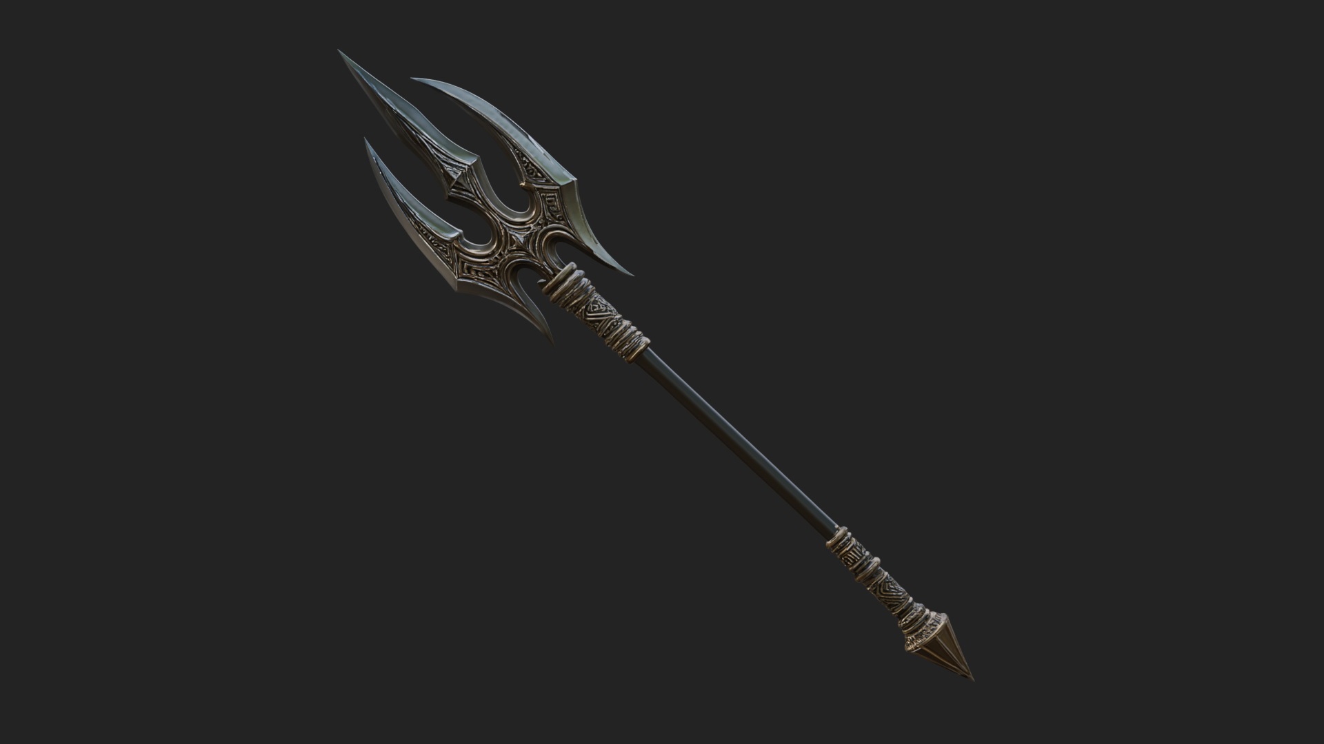 Carved Trident Spear Model Design 5 3D Print Model 3D Model