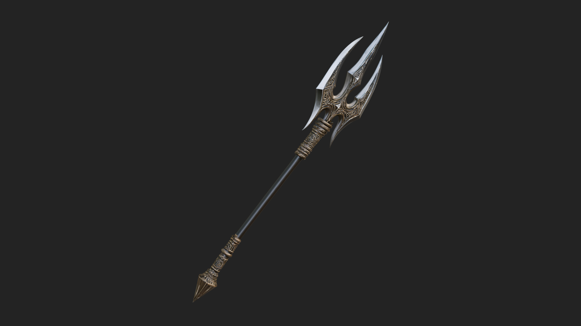 Carved Trident Spear Model Design 5 3D Print Model 3D Model