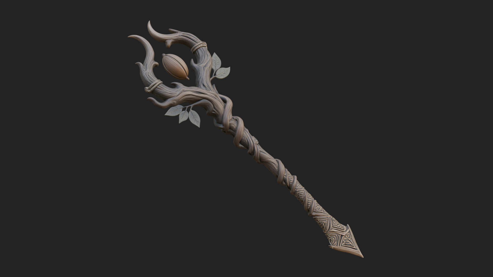 Carved Vine Branch Staff Model Design 1 3D Print Model 3D Model