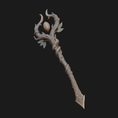 Carved Vine Branch Staff Model Design 1 3D Print Model