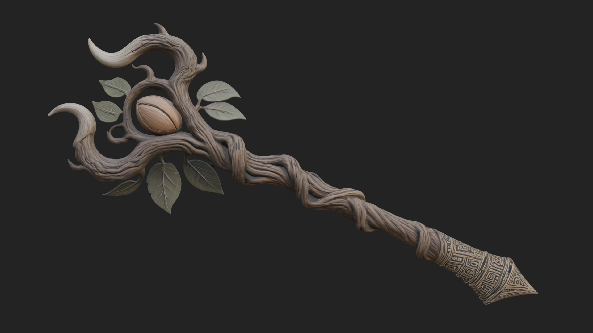 Carved Vine Branch Staff Model Design 2 3D Print Model 3D Model