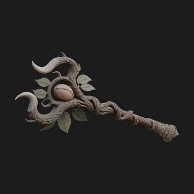 Carved Vine Branch Staff Model Design 2 3D Print Model