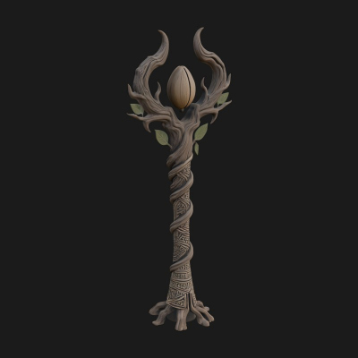 Carved Vine Branch Staff Model Design 3 3D Print Model