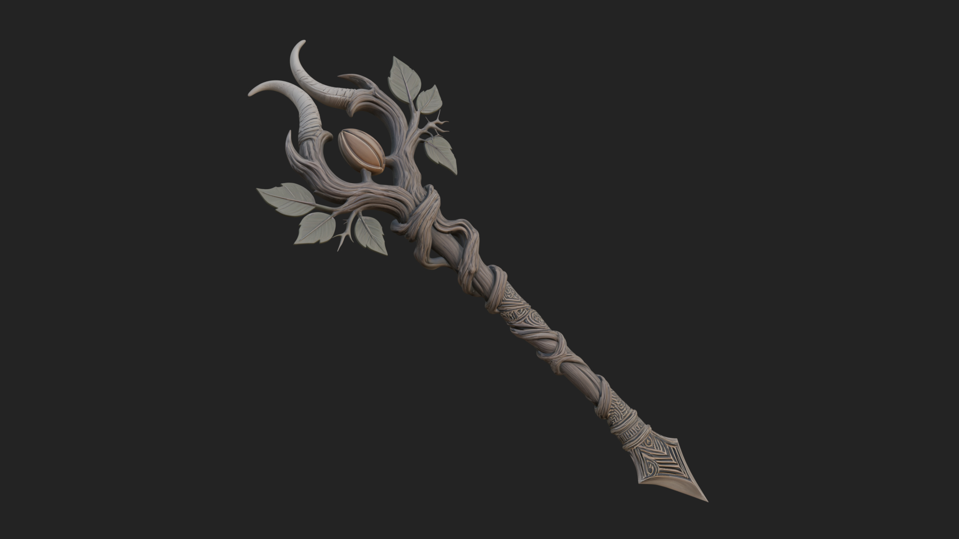 Carved Vine Branch Staff Model Design 4 3D Print Model 3D Model