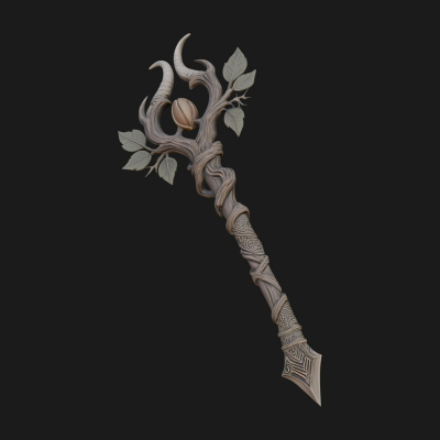 Carved Vine Branch Staff Model Design 4 3D Print Model