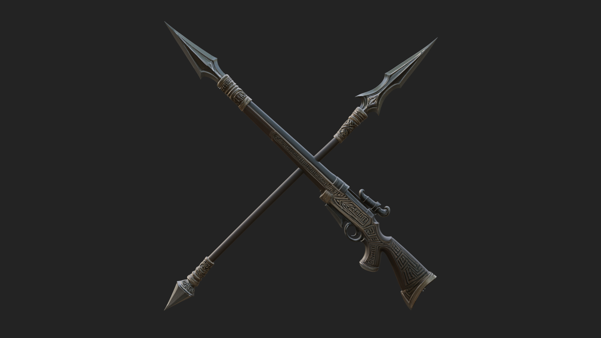 Carved War Spear Model Design 2 3D Print Model 3D Model