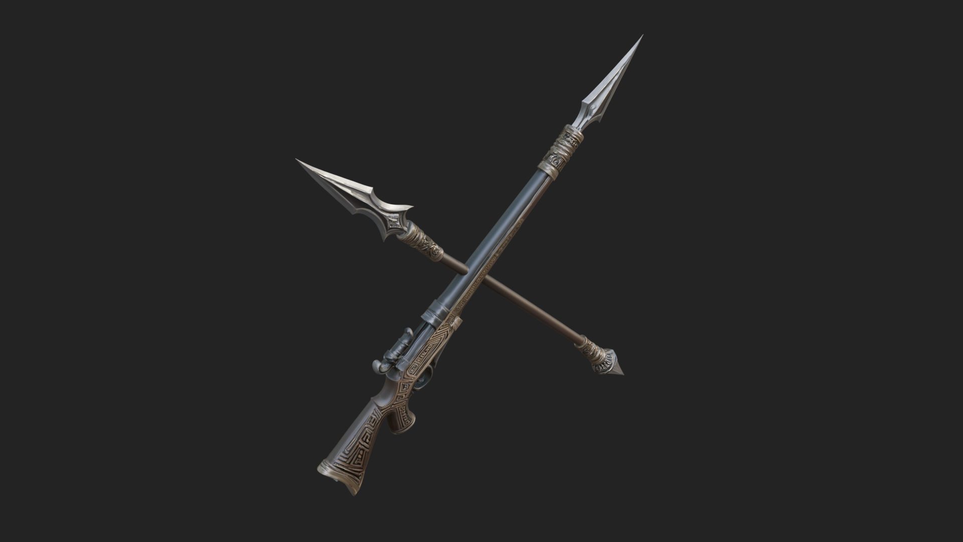 Carved War Spear Model Design 2 3D Print Model 3D Model