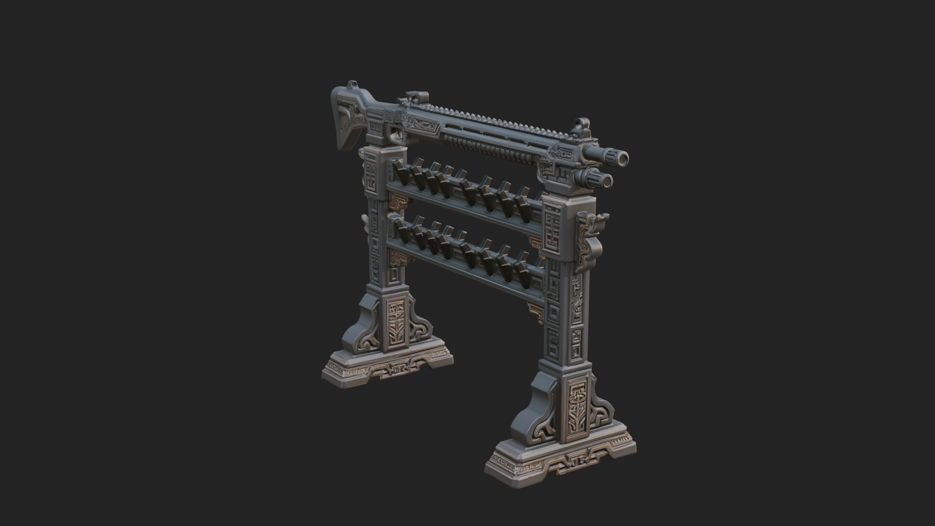 Carved Weapon Display Stand Model Design 3 3D Print Model 3D Model
