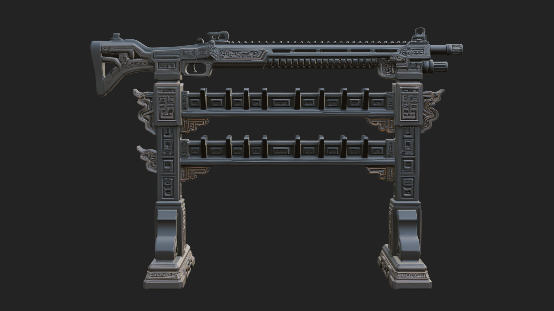 Carved Weapon Display Stand Model Design 3 3D Print Model 3D Model