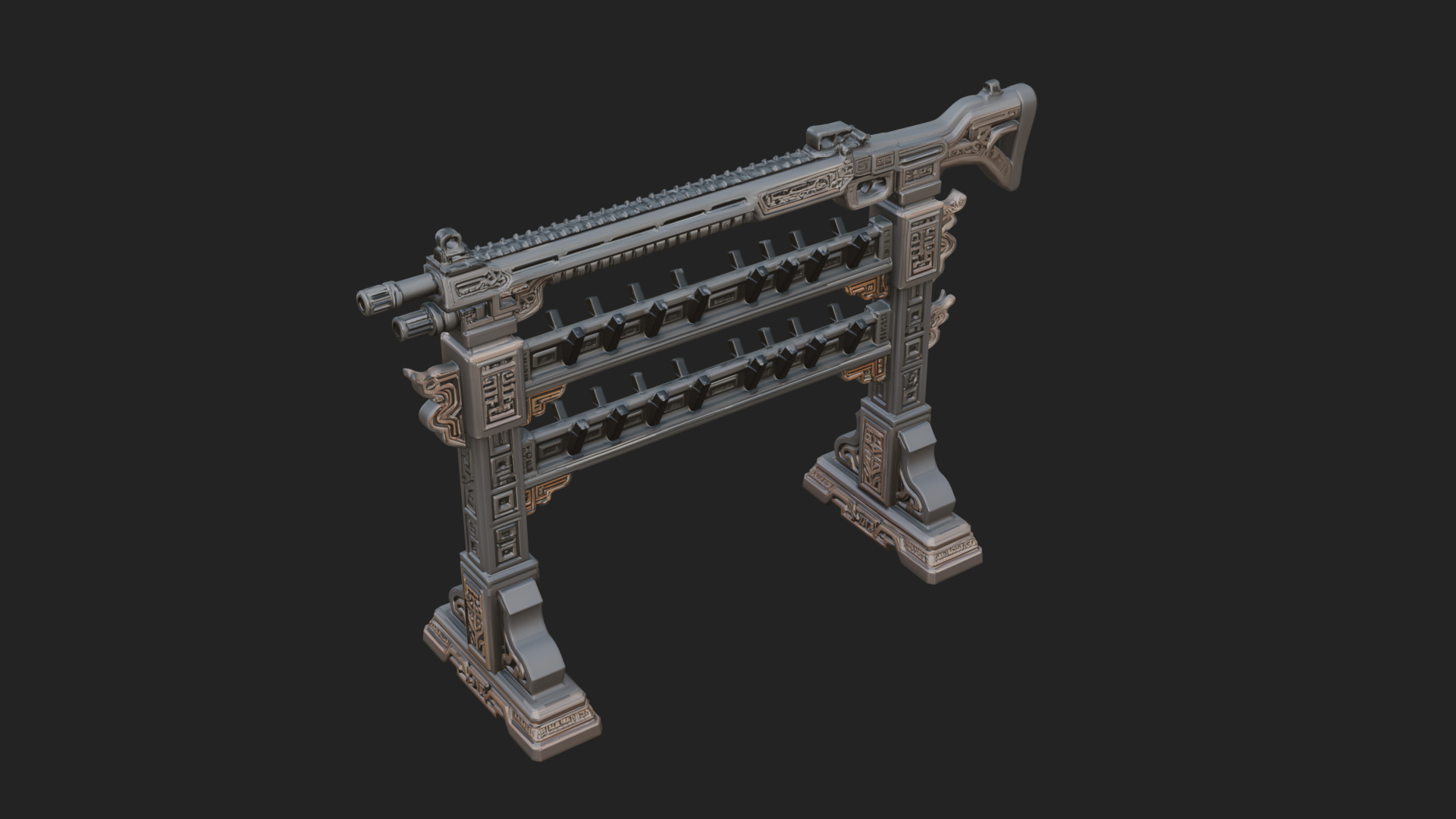 Carved Weapon Display Stand Model Design 3 3D Print Model 3D Model