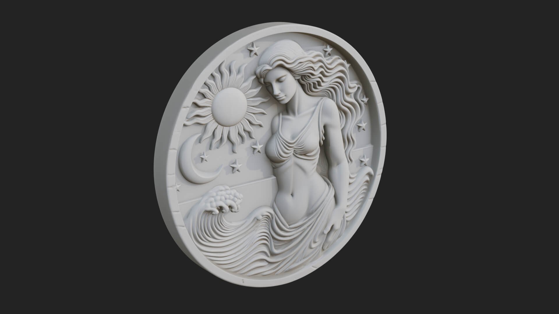 Celestial Woman Relief Medallion Design 1 3D Print Model 3D Model