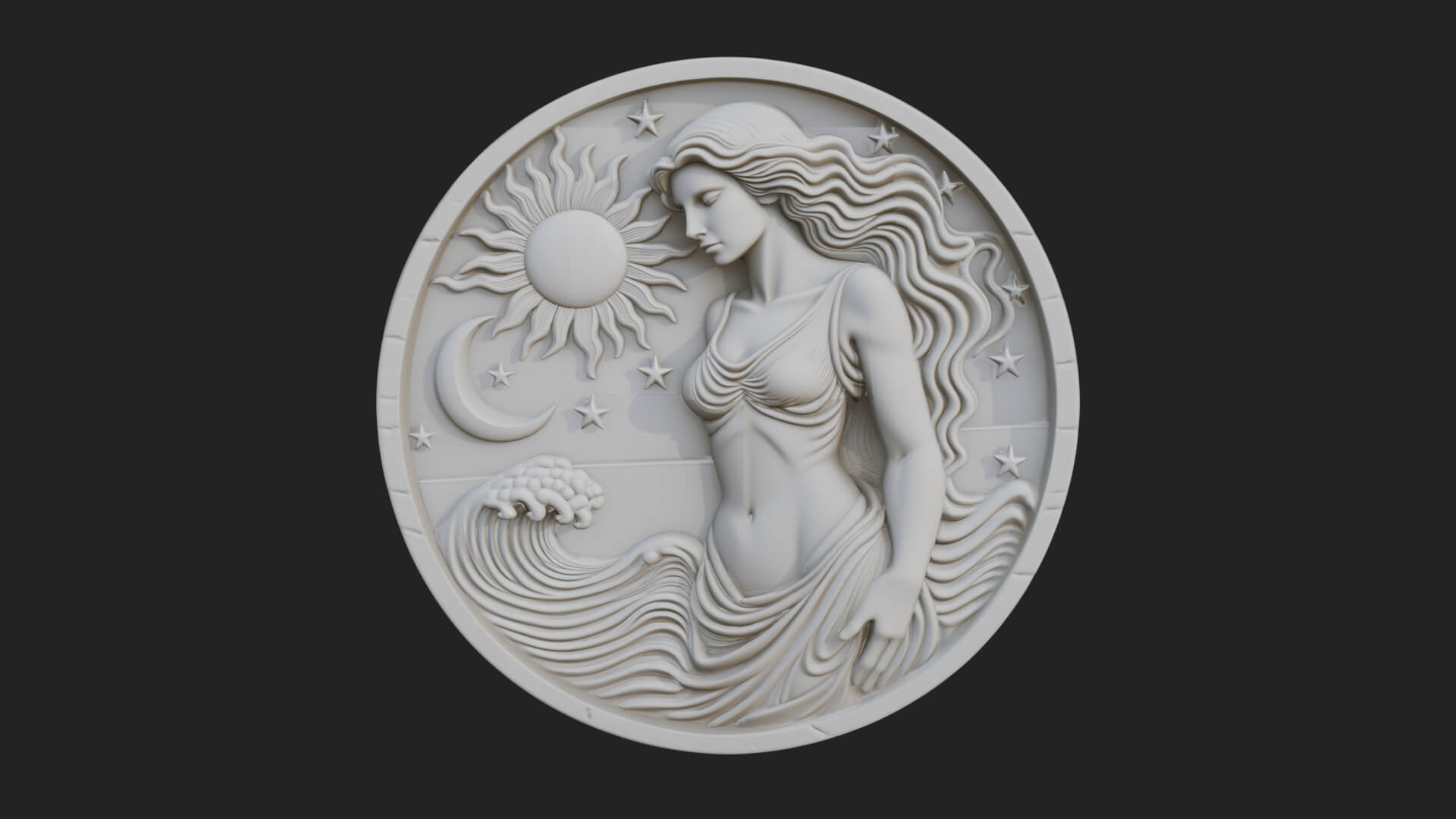 Celestial Woman Relief Medallion Design 1 3D Print Model 3D Model