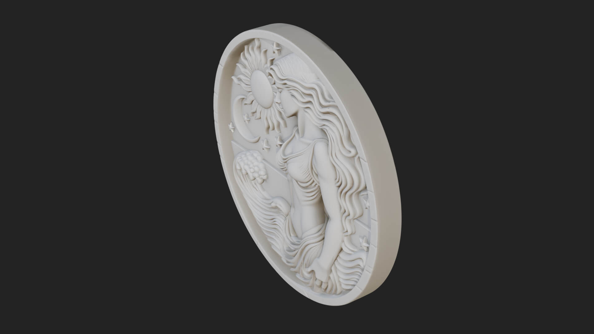 Celestial Woman Relief Medallion Design 1 3D Print Model 3D Model
