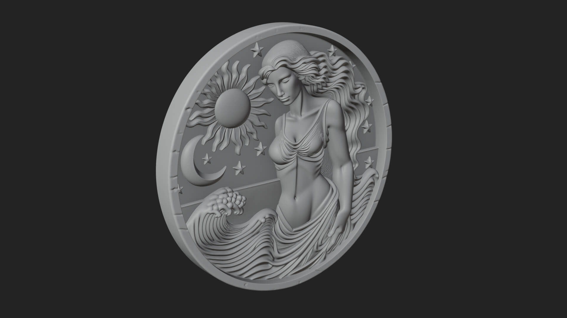 Celestial Woman Relief Medallion Design 1 3D Print Model 3D Model