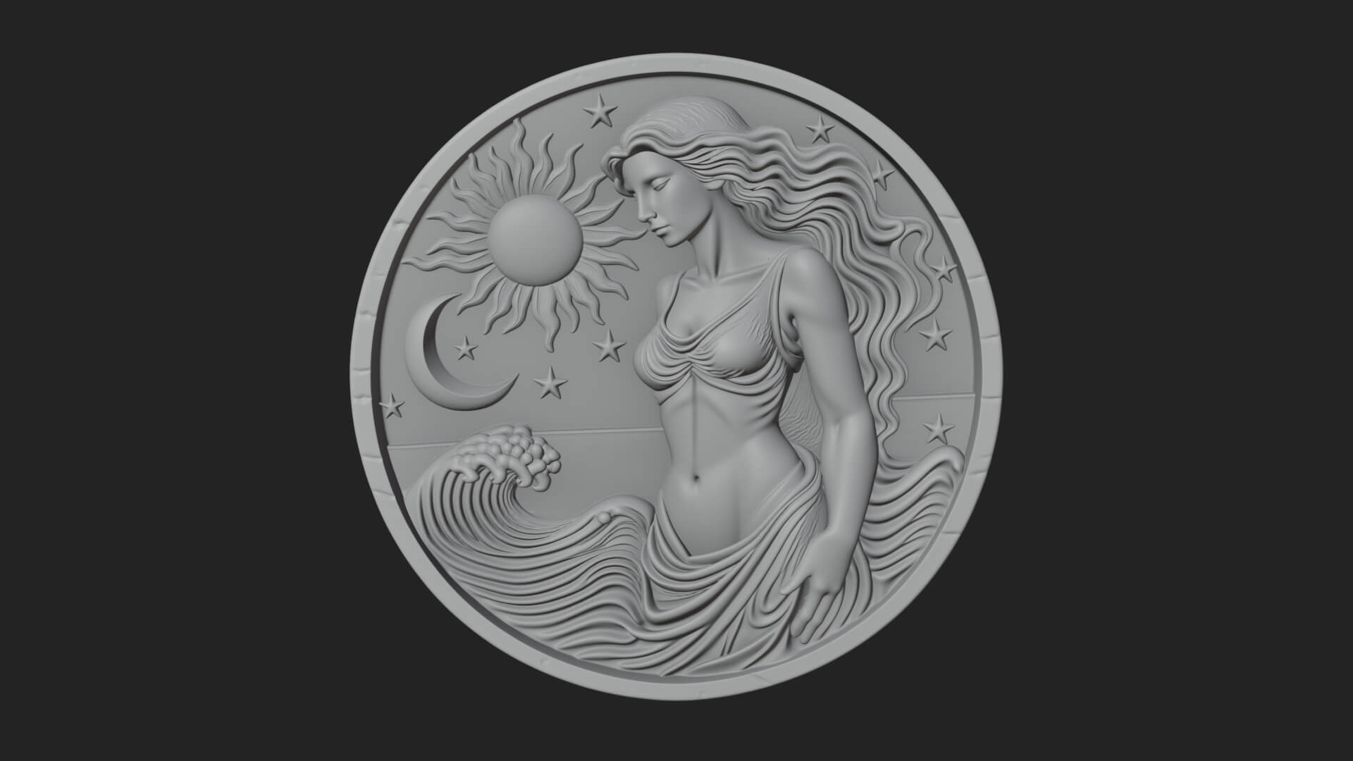 Celestial Woman Relief Medallion Design 1 3D Print Model 3D Model