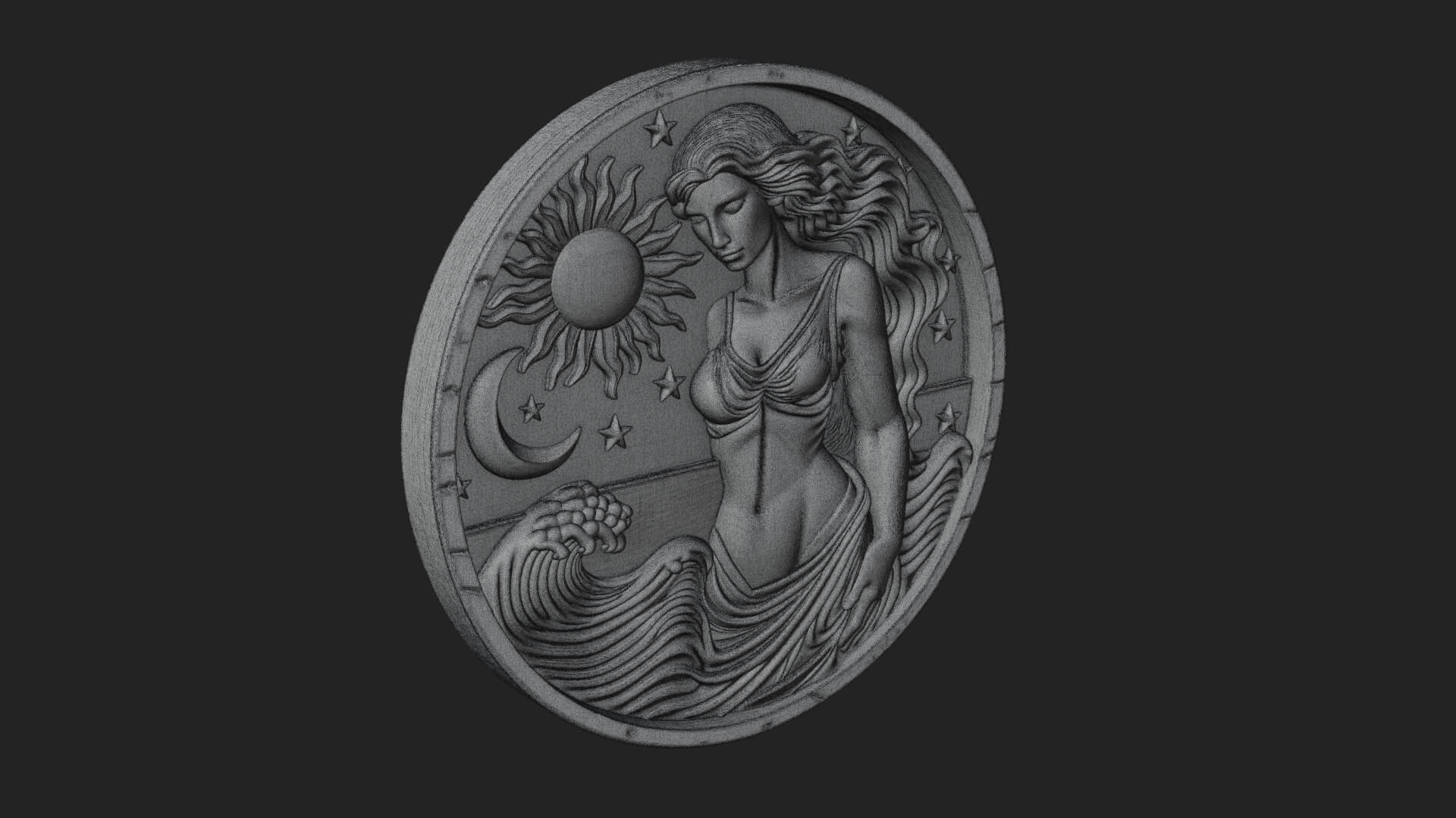 Celestial Woman Relief Medallion Design 1 3D Print Model 3D Model