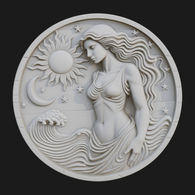 Celestial Woman Relief Medallion Design 1 3D Print Model