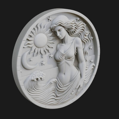 Celestial Woman Relief Medallion Design 1 3D Print Model