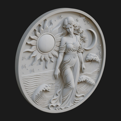 Celestial Woman Relief Medallion Design 2 3D Print Model