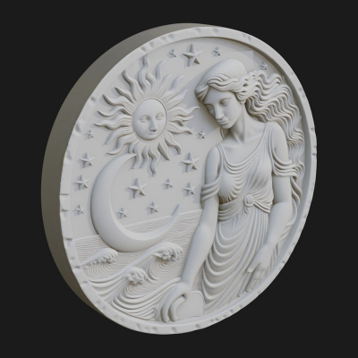 Celestial Woman Relief Medallion Design 4 3D Print Model
