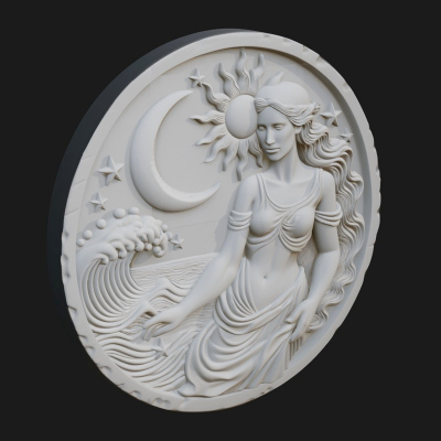 Celestial Woman Relief Medallion Design 5 3D Print Model
