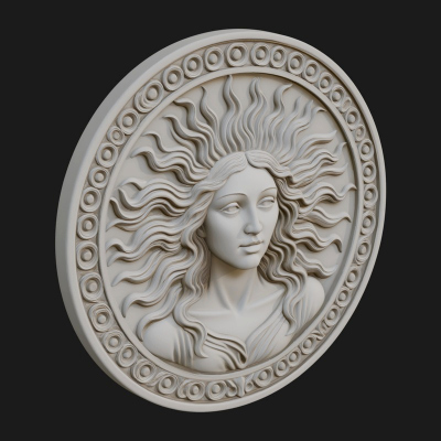 Celestial Woman Relief Medallion Design 7 3D Print Model