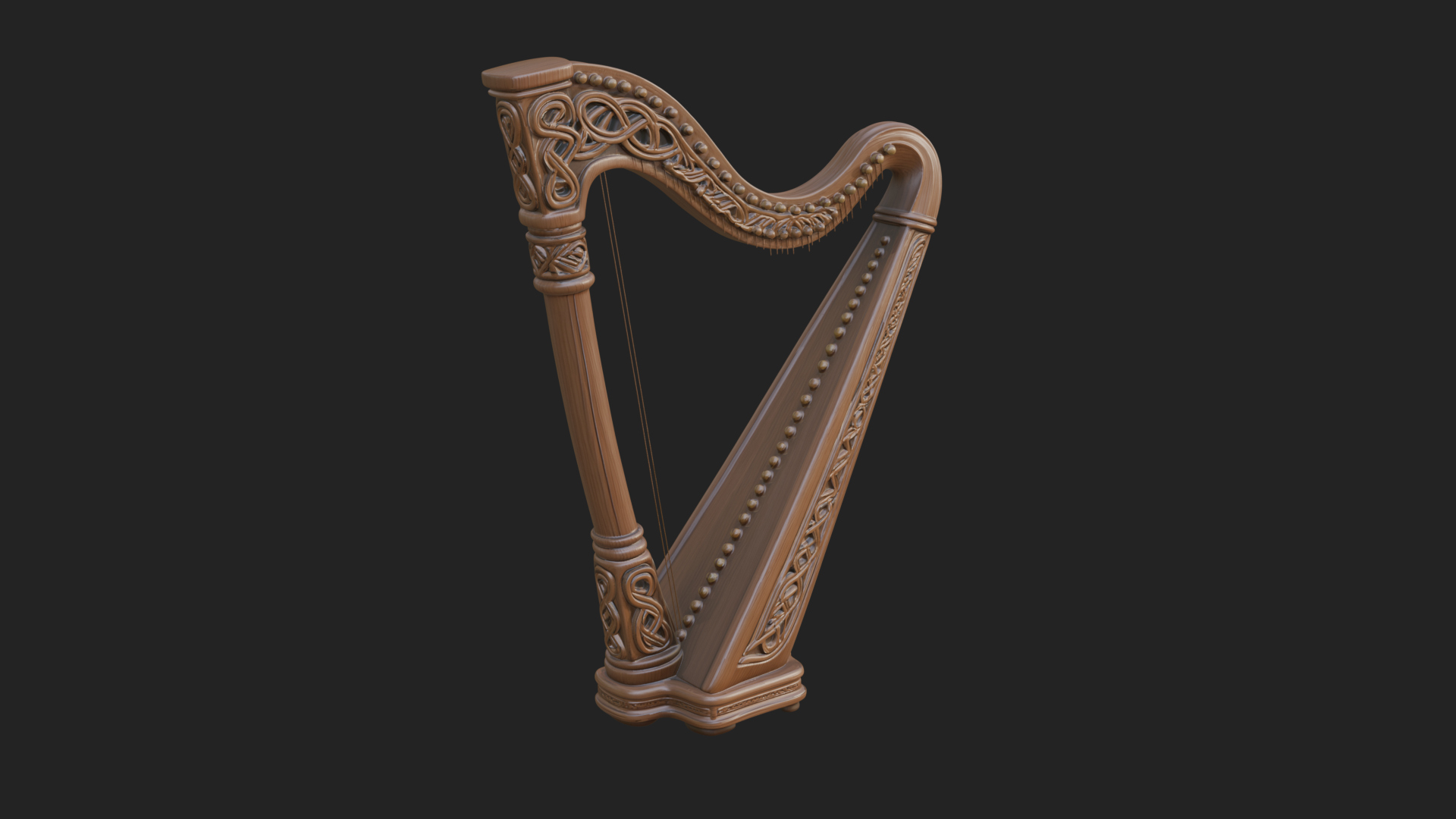 Celtic Carved Irish Harp Model Design 1 3D Print Model 3D Model
