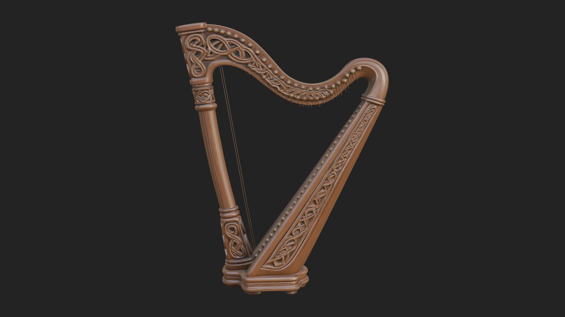 Celtic Carved Irish Harp Model Design 1 3D Print Model 3D Model