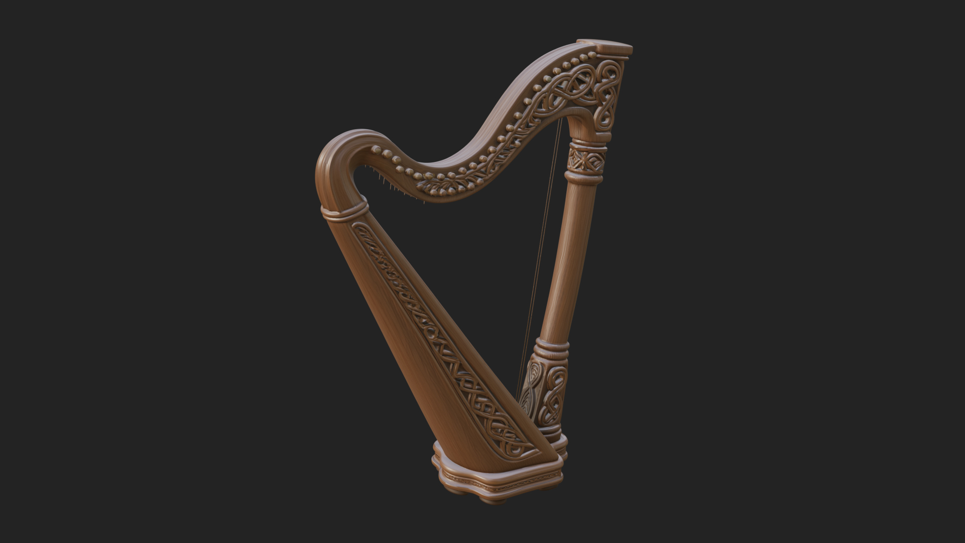 Celtic Carved Irish Harp Model Design 1 3D Print Model 3D Model