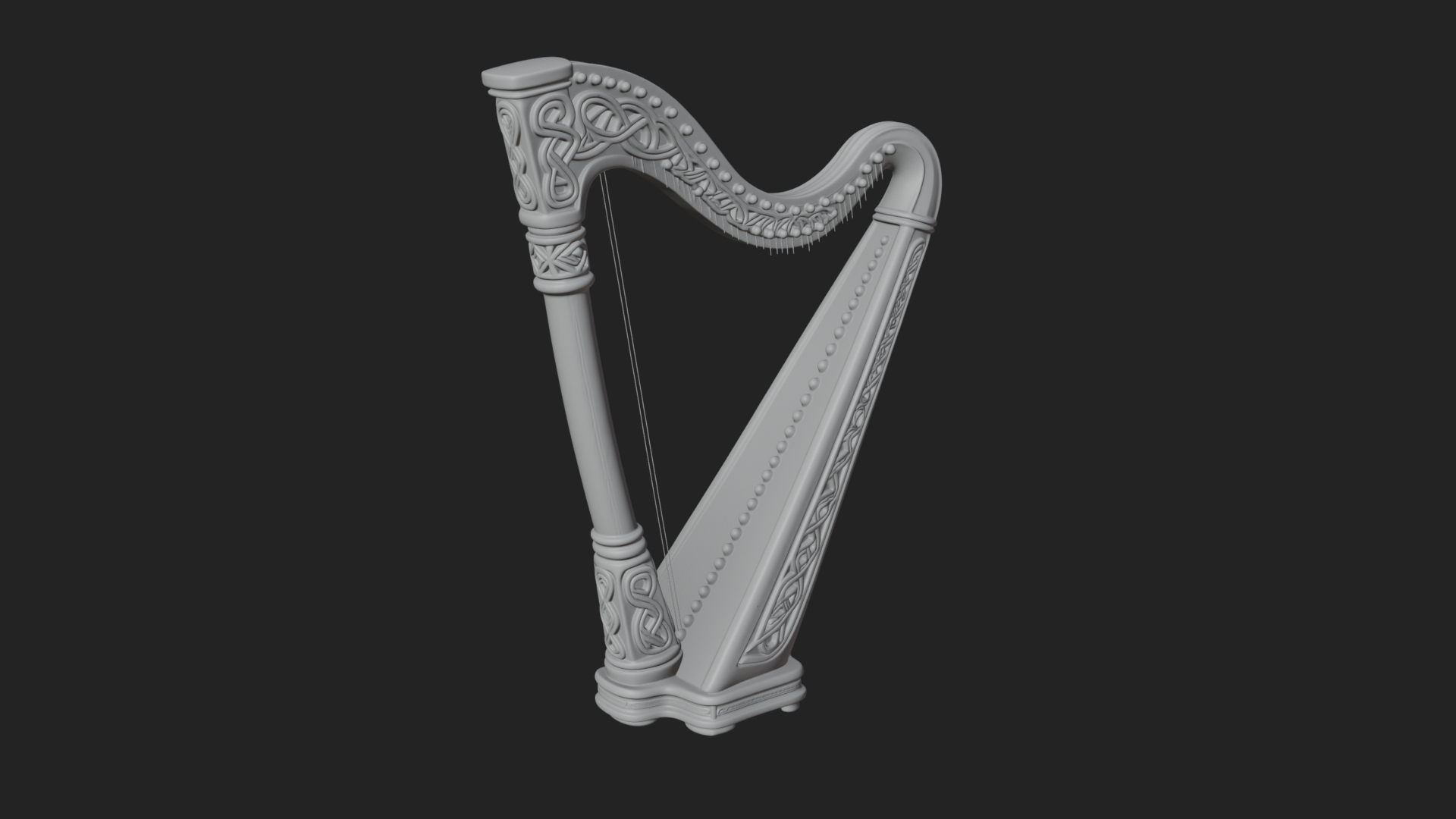 Celtic Carved Irish Harp Model Design 1 3D Print Model 3D Model
