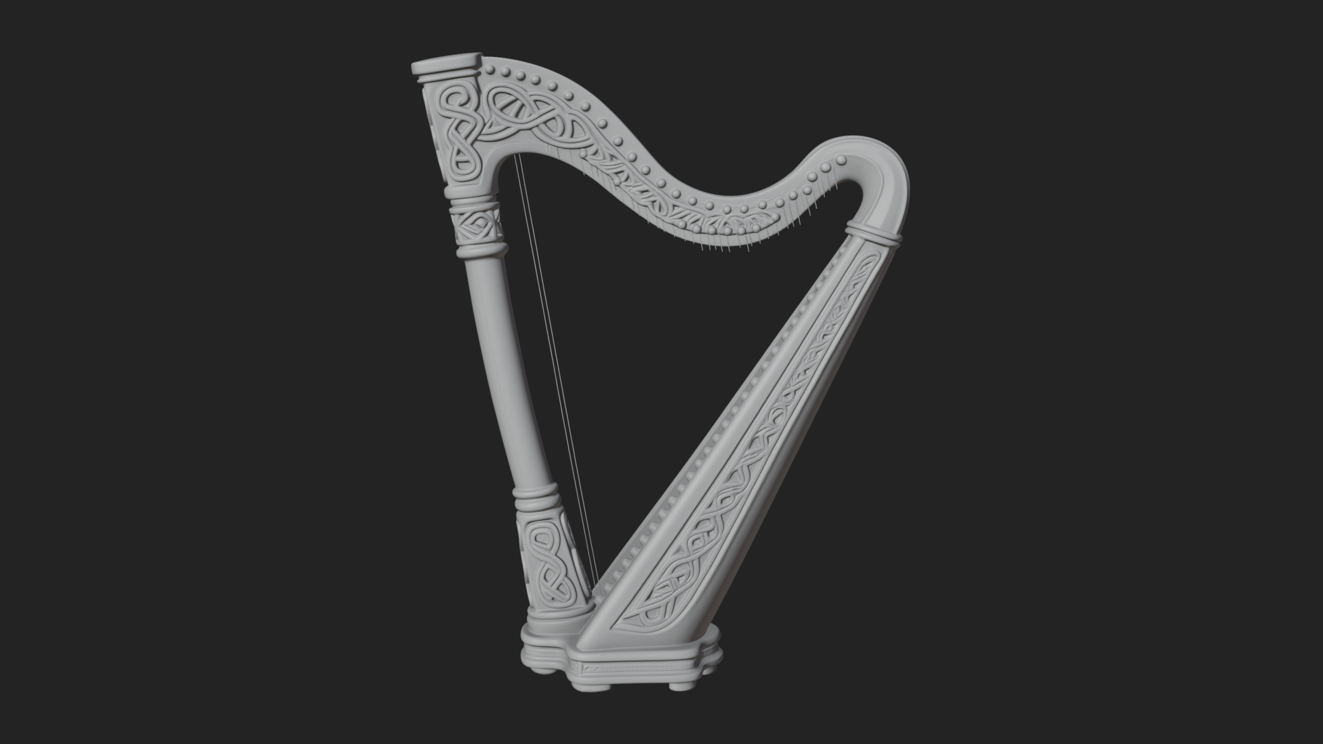 Celtic Carved Irish Harp Model Design 1 3D Print Model 3D Model