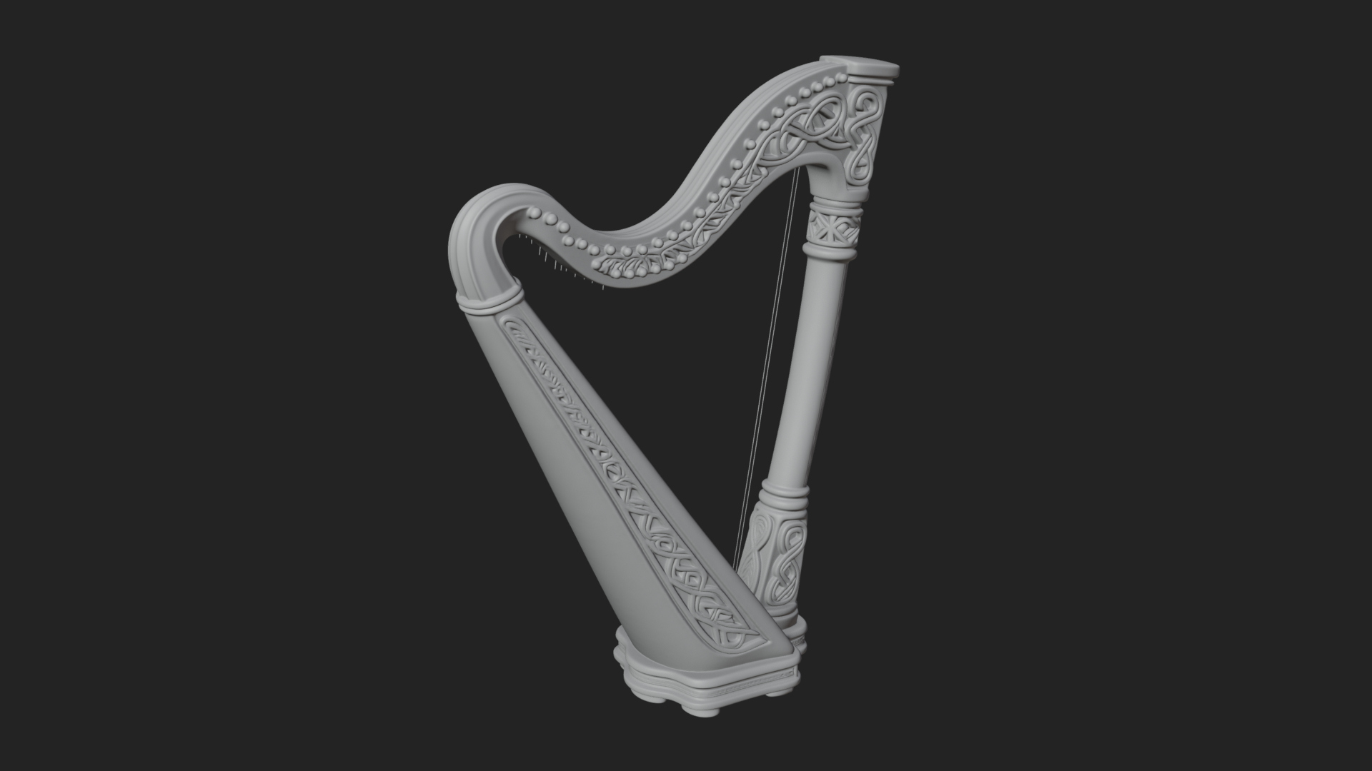 Celtic Carved Irish Harp Model Design 1 3D Print Model 3D Model