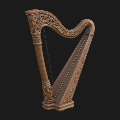 Celtic Carved Irish Harp Model Design 1 3D Print Model