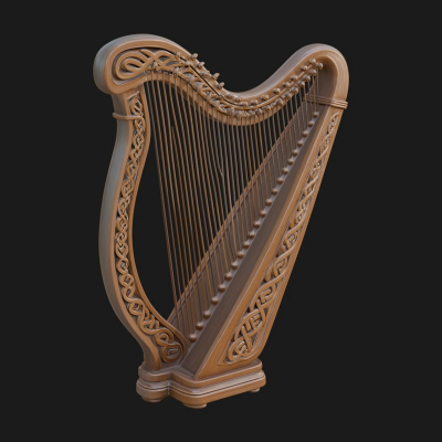 Celtic Carved Irish Harp Model Design 2 3D Print Model