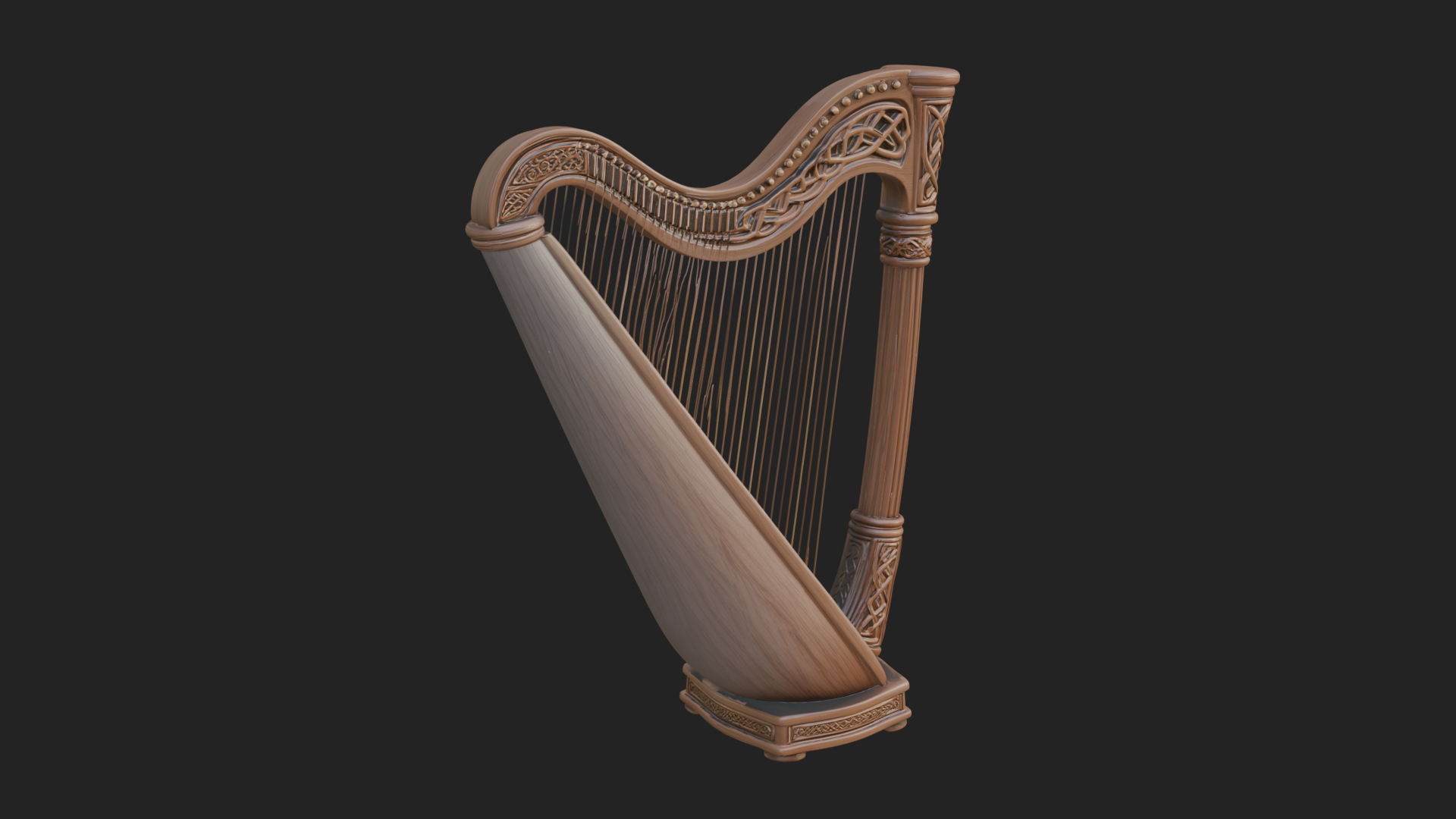 Celtic Carved Irish Harp Model Design 3 3D Print Model 3D Model
