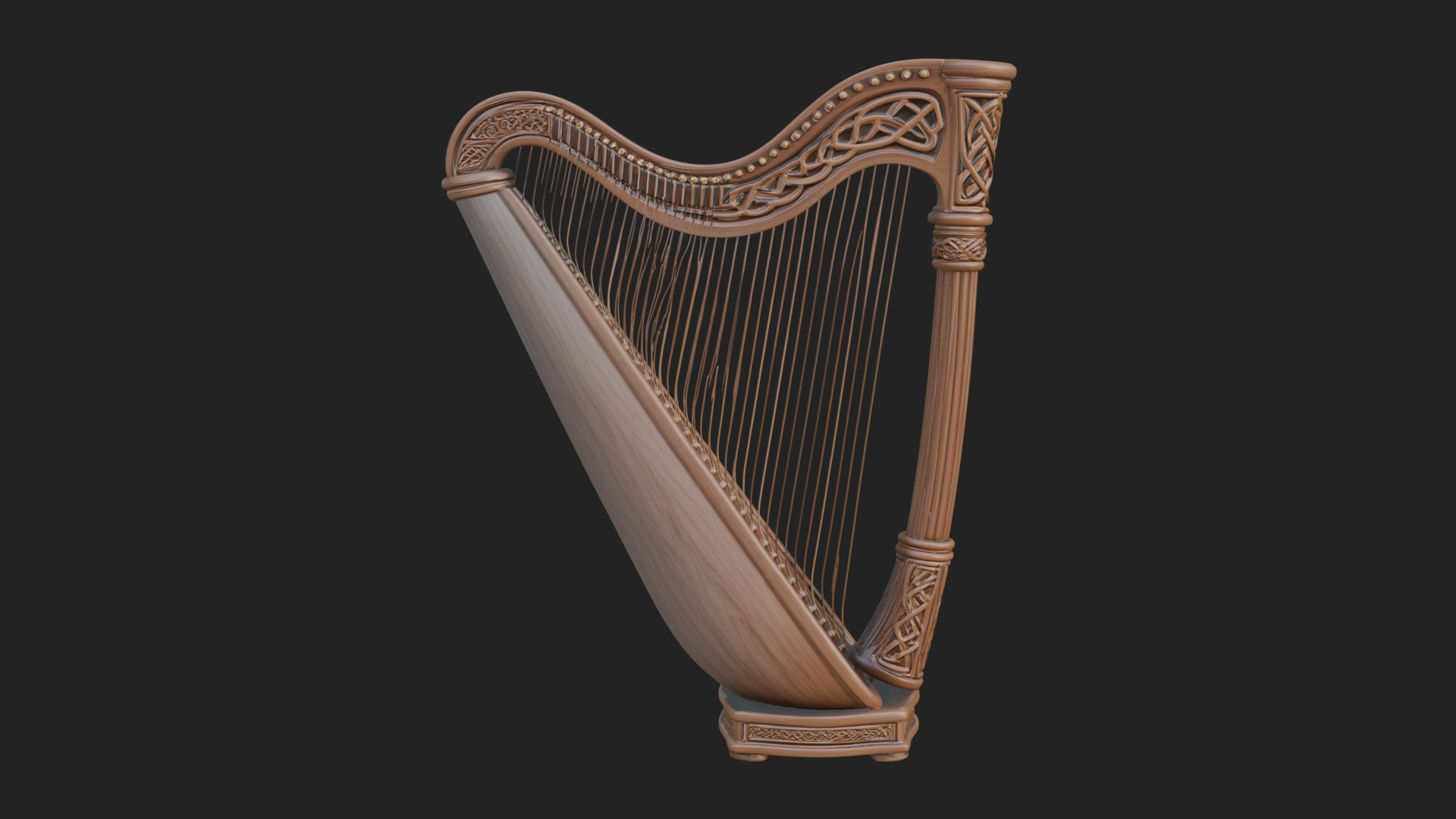 Celtic Carved Irish Harp Model Design 3 3D Print Model 3D Model