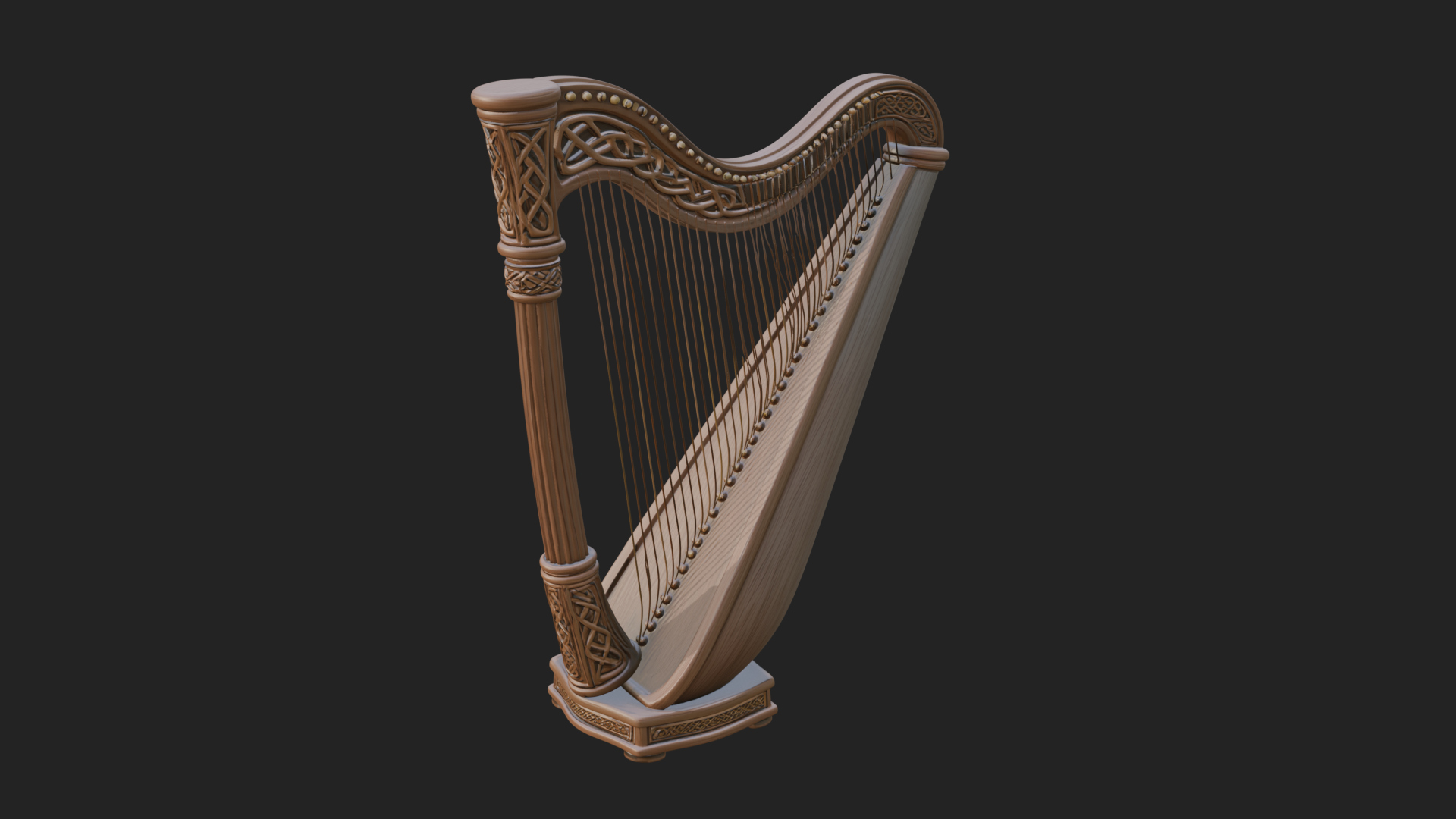Celtic Carved Irish Harp Model Design 3 3D Print Model 3D Model