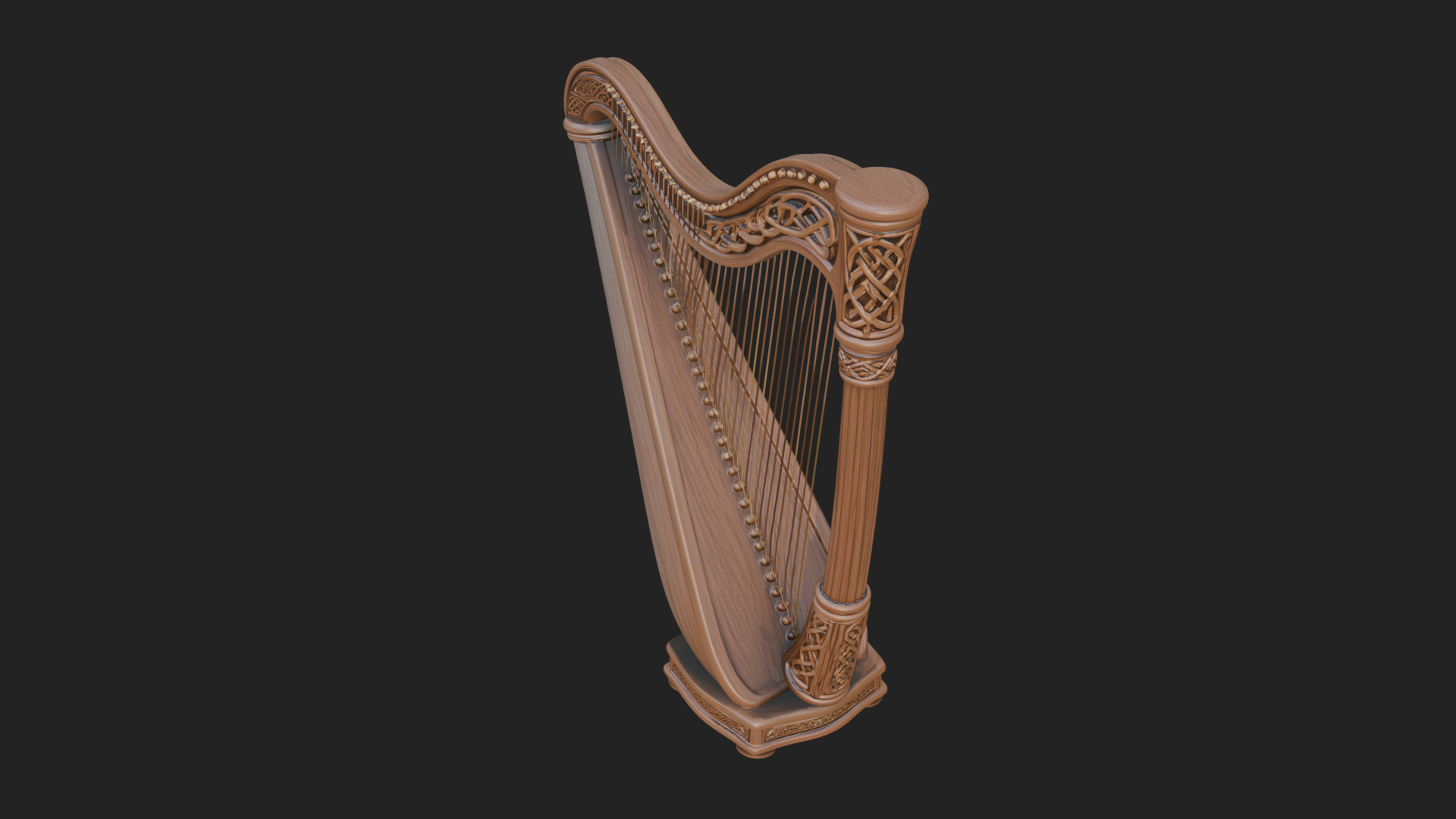 Celtic Carved Irish Harp Model Design 3 3D Print Model 3D Model