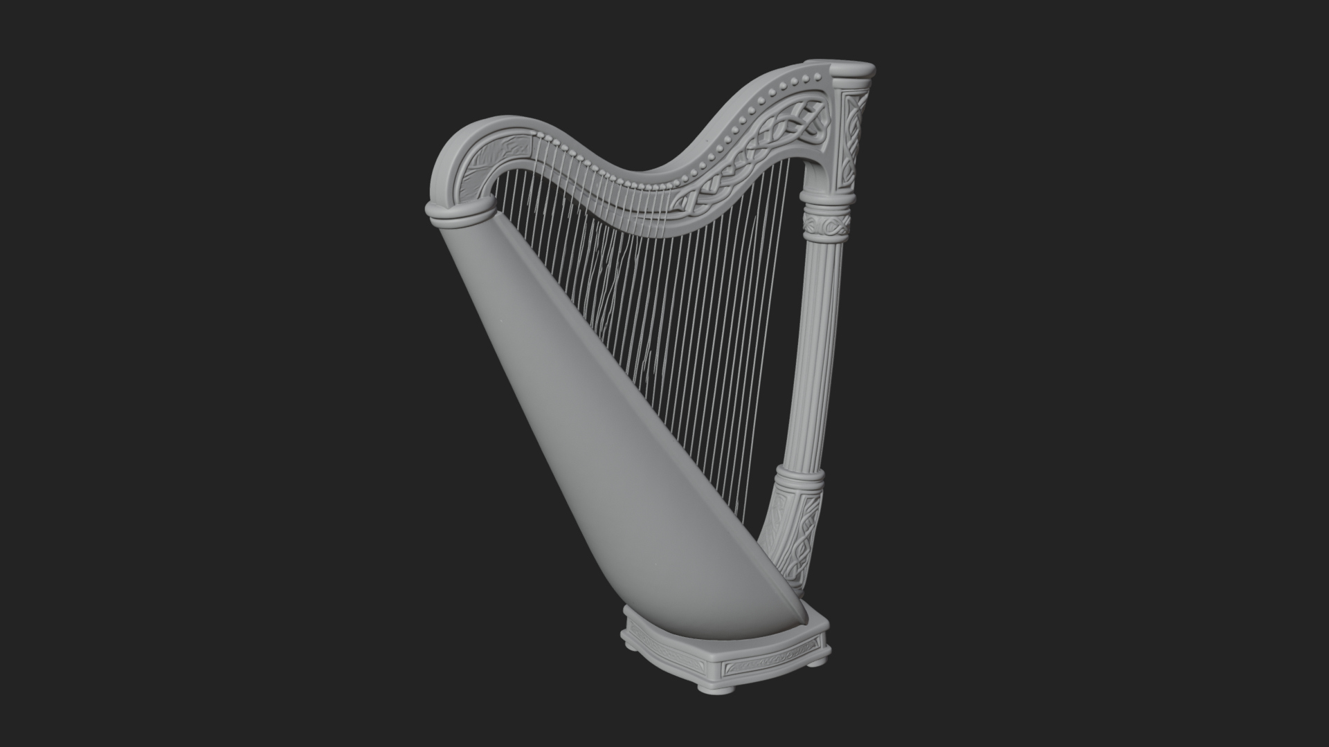 Celtic Carved Irish Harp Model Design 3 3D Print Model 3D Model