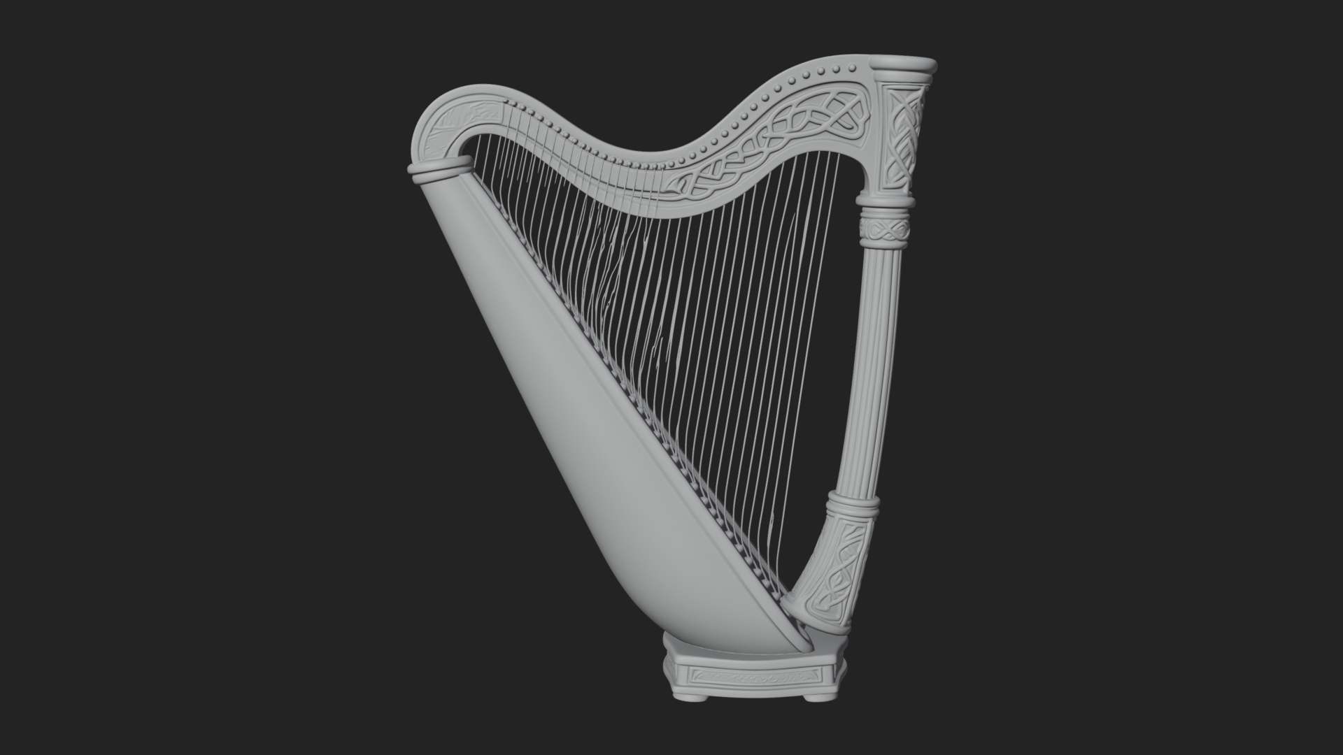 Celtic Carved Irish Harp Model Design 3 3D Print Model 3D Model