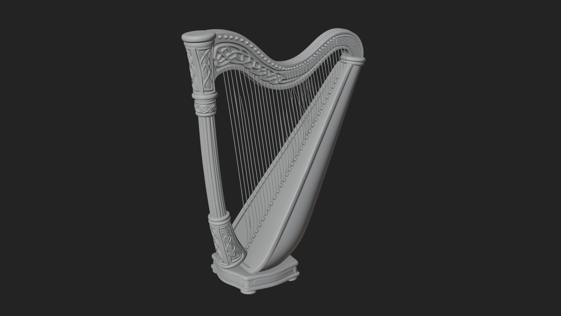 Celtic Carved Irish Harp Model Design 3 3D Print Model 3D Model