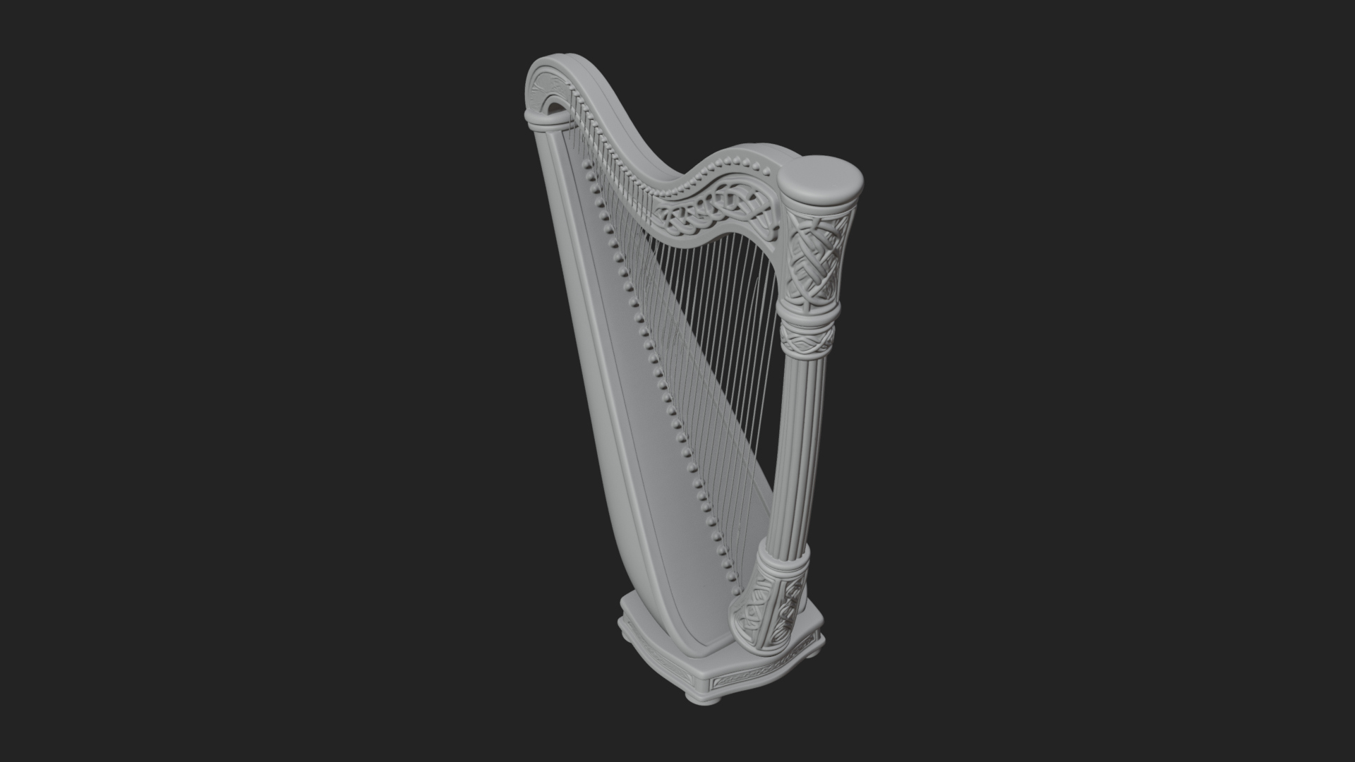 Celtic Carved Irish Harp Model Design 3 3D Print Model 3D Model