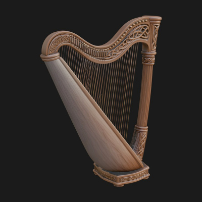 Celtic Carved Irish Harp Model Design 3 3D Print Model