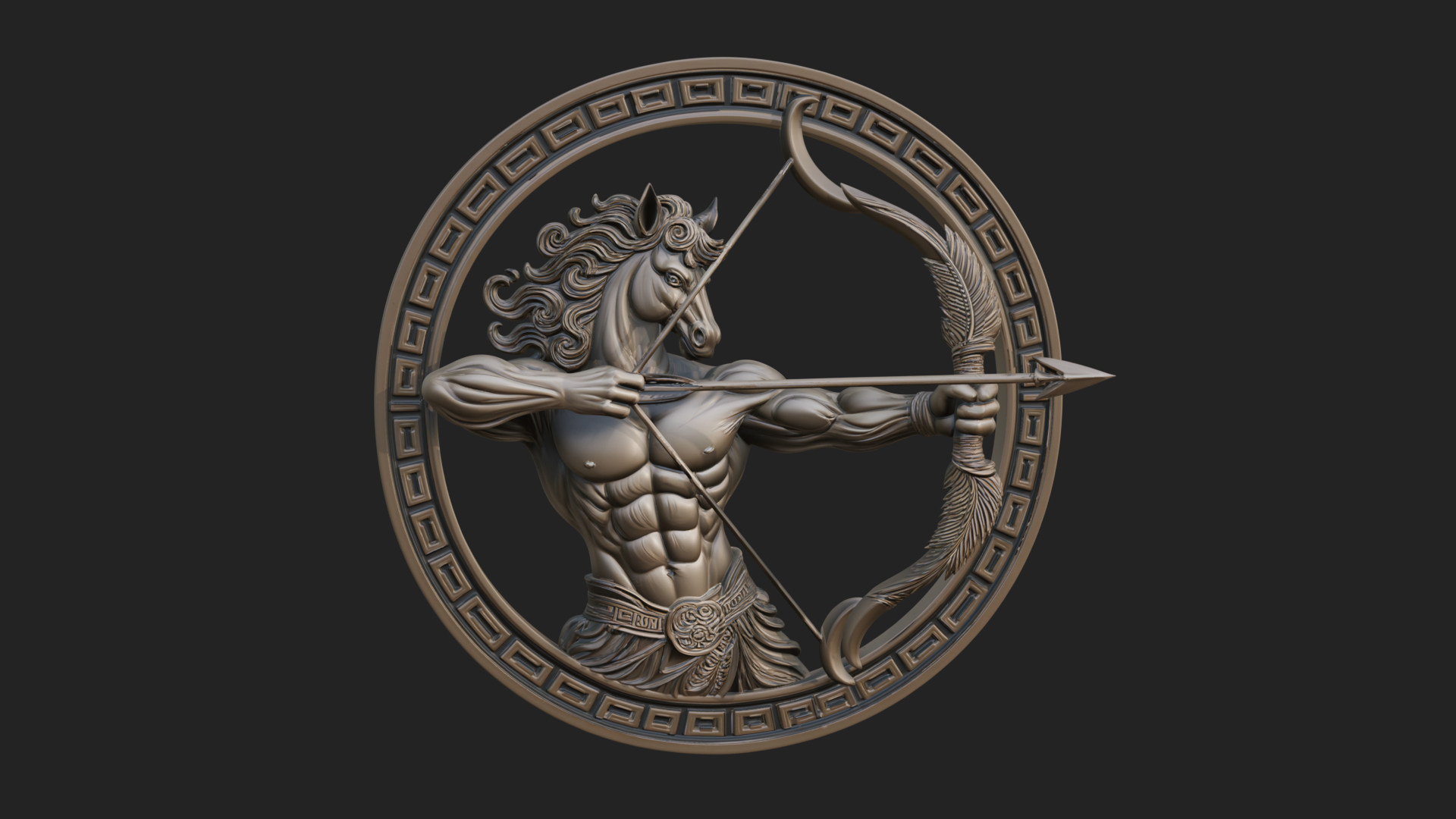 Centaur Archer Oval Plaque Design 1 3D Print Model 3D Model