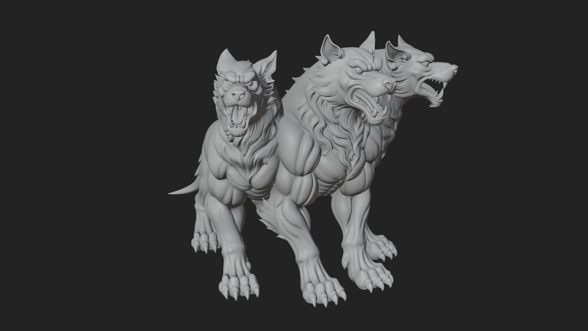 Cerberus Three-Headed Dog Statue Design 4 3D Print Model 3D Model